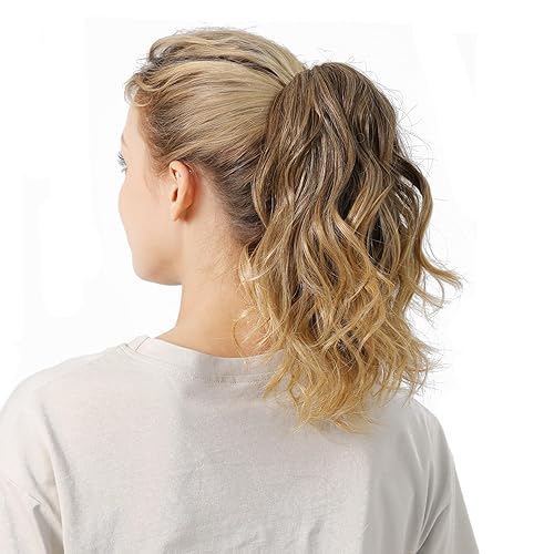 DAYCEN Cola de caballo rizada de fibra resistente al calor, cola de caballo de ondas sintéticas, extensiones de cabello con clip de cola de caballo