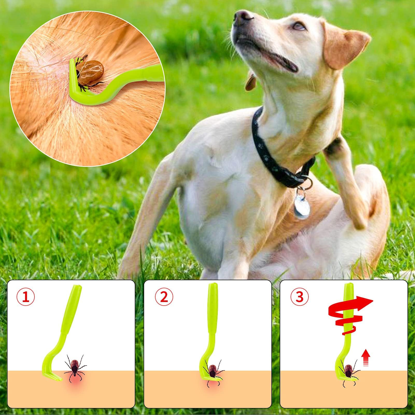 MELLIEX 6pcs Tire Tique Pince à Tiques en Acier Inoxydable, Tique Remover Stylo Anti-Tiqueet Crochet à Tiques en Plastique avec Boîte pour Chiens, Chats et Humain