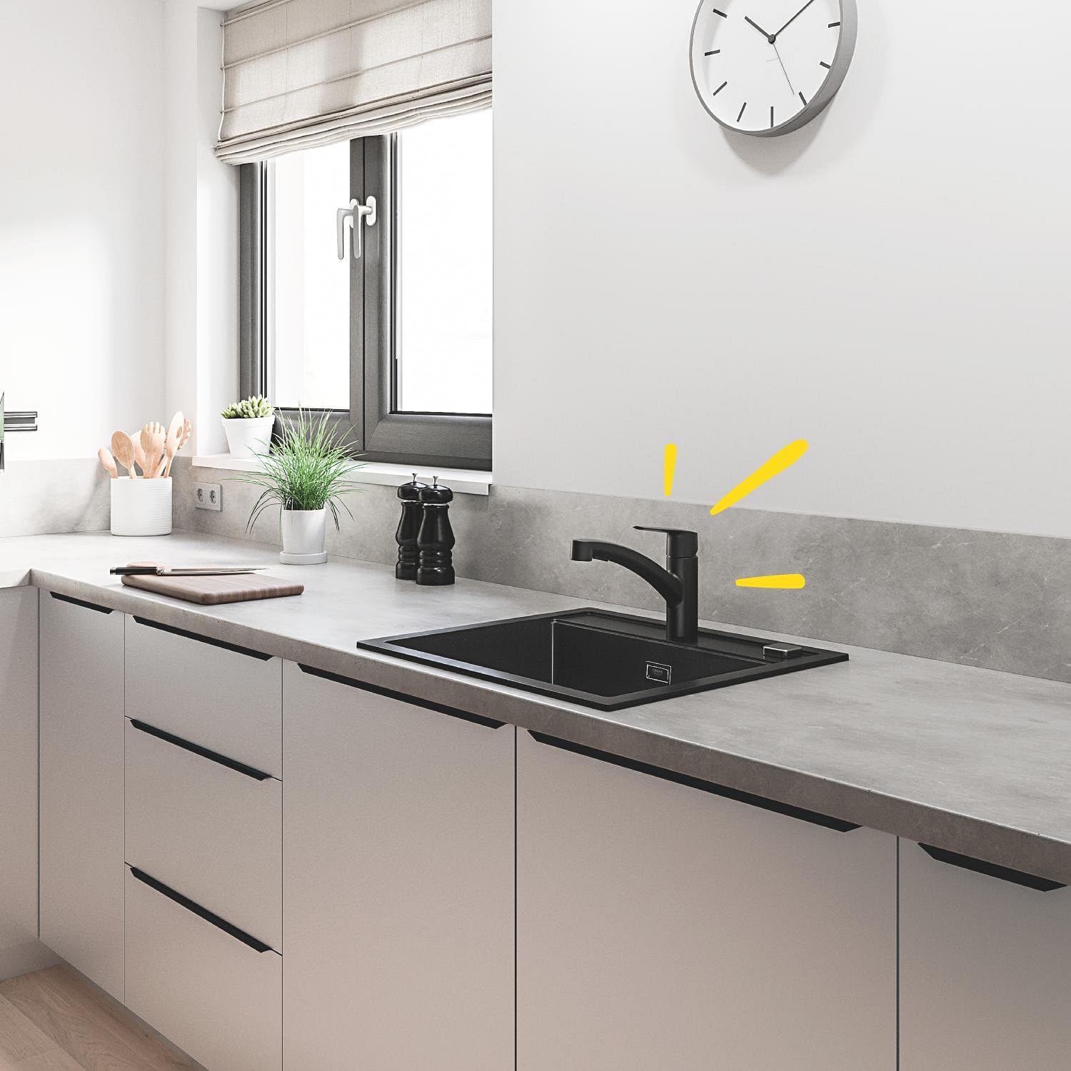 GROHE Start Robinet de Cuisine, Mitigeur Monocommande Evier, Douchette Extractible 2 jets (Jet Laminaire et Pluie), Installation Facile, Noir Mat, 303072431