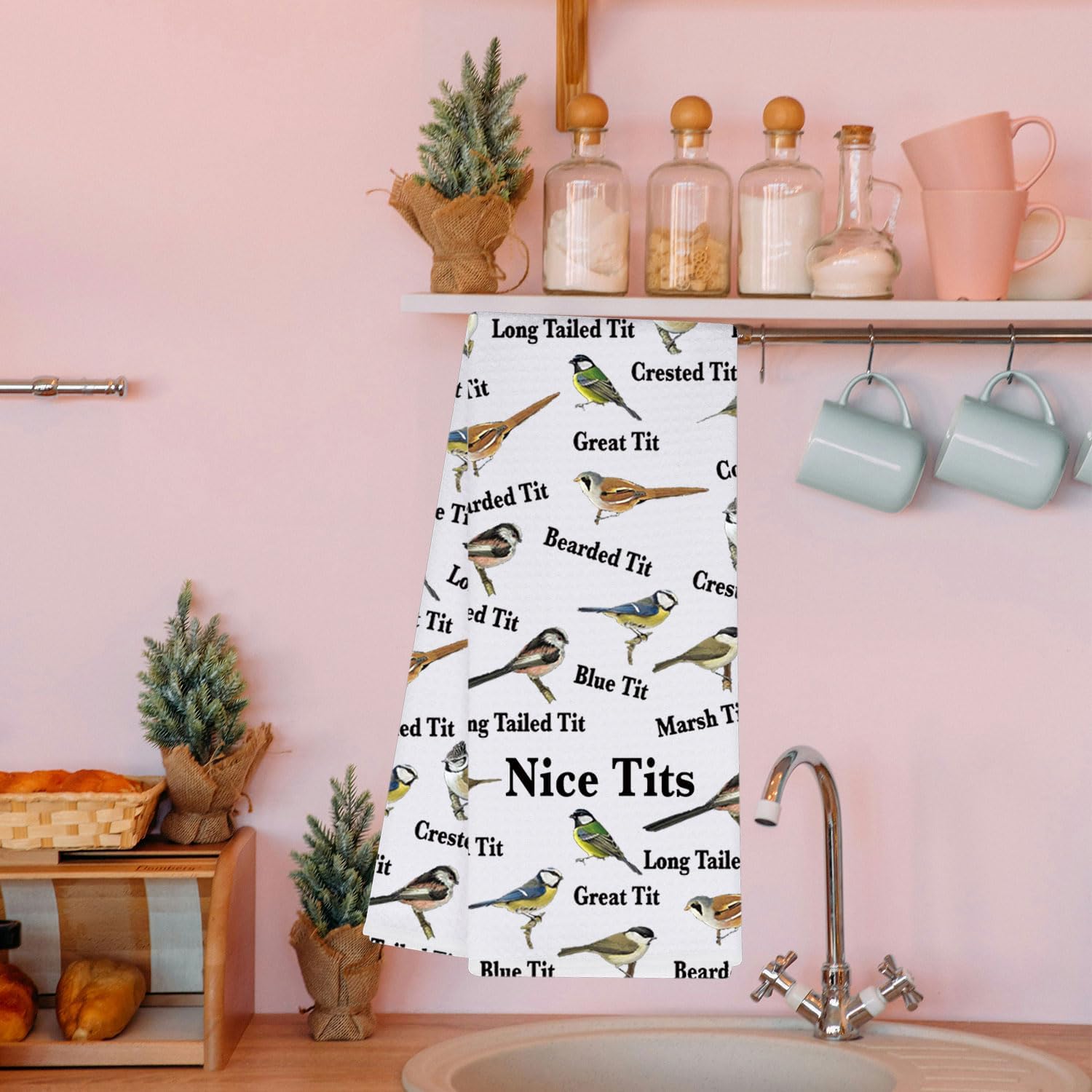 MBMSO Tits Bird Kitchen Towel Nice Tits Bird Watching Gifts for Bird Grooming Towel Tits Birds Lover Gifts for Bird Owners (Tits TW) - Image 3