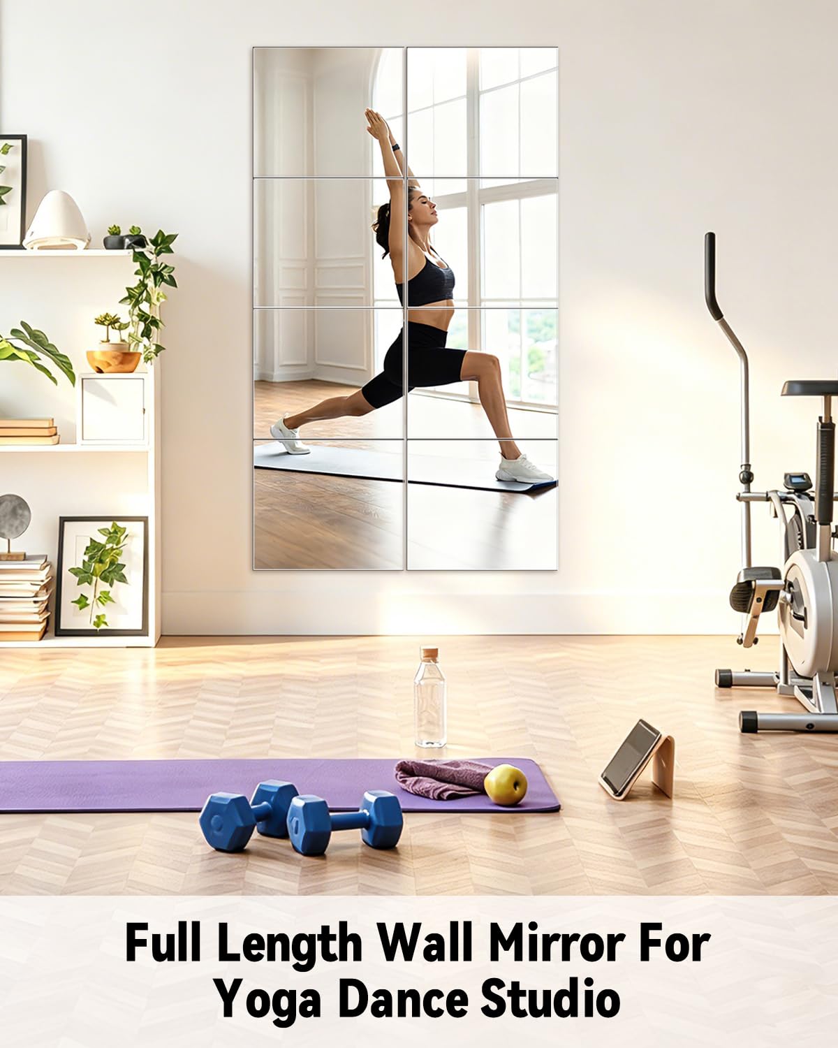 Espejo de pared de longitud completa, 12 x 12 pulgadas x 4 piezas, espejo acrílico irrompible de cuerpo completo para dormitorio, cuadrados, hojas de espejo inastillables, montado en la pared para