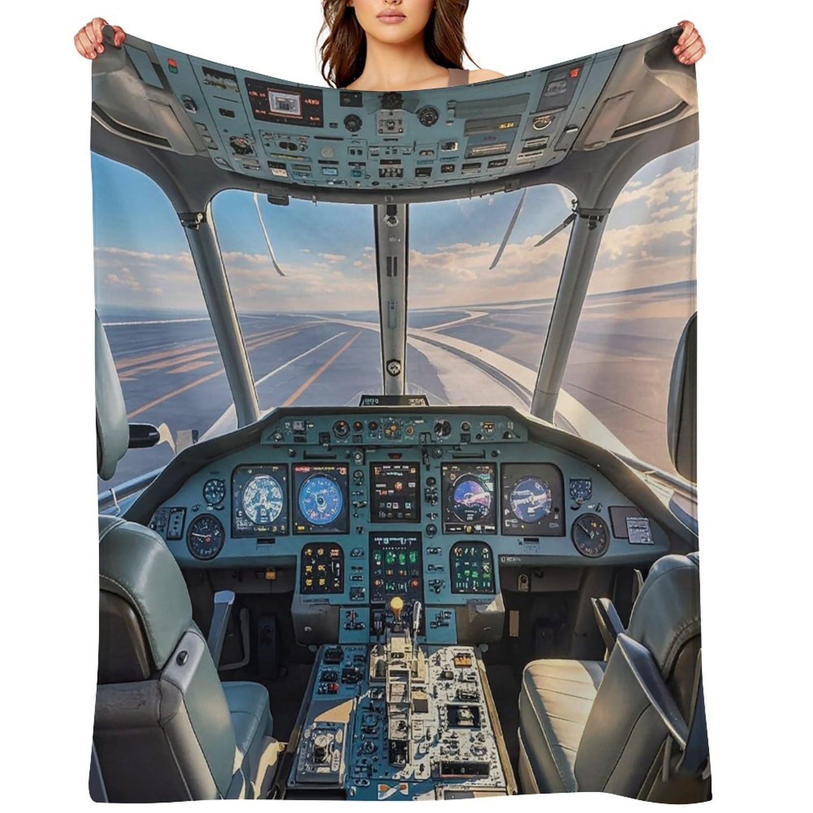 Flannel Fleece Throw Blanket - 50"x60" Super Soft Plush,Lightweight Wrinkle Resistant Cozy Airplane Cockpit Blanket for Couch Sofa Bed Travel Camping and Gift