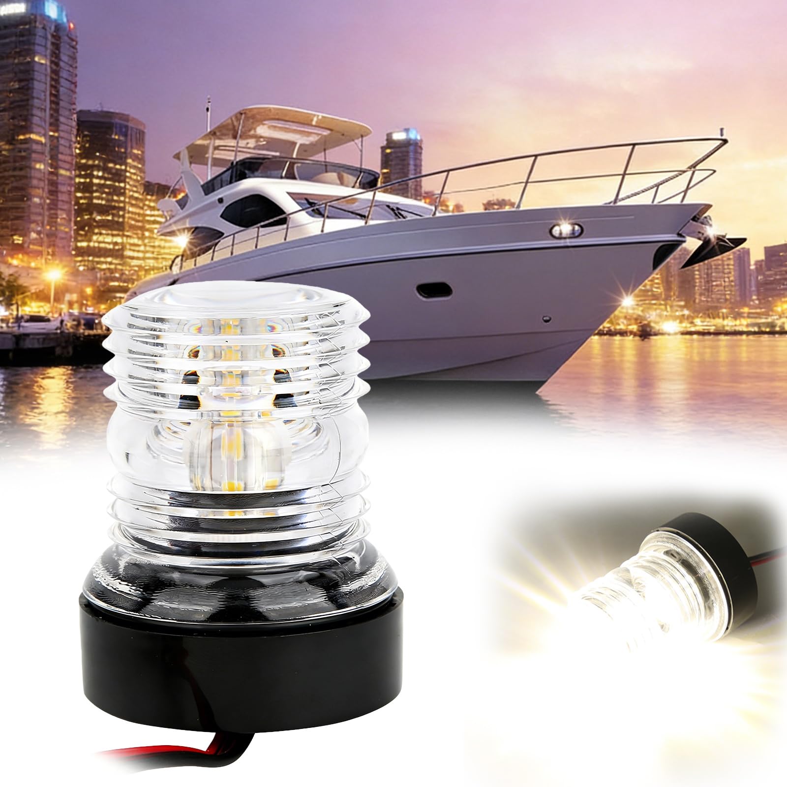 BORDEAG Luce di ancoraggio a LED, 54 x 70 mm, a 360°, colore bianco, luce di navigazione per barca, luce di ancoraggio marino, DC 12 V-24 V, luce bianca, illuminazione a LED, IP66, impermeabile, per