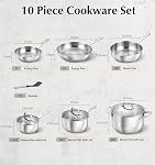 KOCH SYSTEME CS Pots et Pan Set avec Tri-ply Bottom, 10 Kit de cuisine en acier inoxydable avec lids, poignée rivetée Stay-Cool, lave-vaisselle et four sans danger, compatible induction, non toxique
