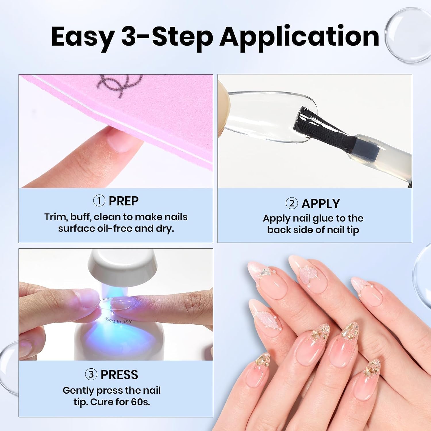 Beetles 9 in 1 Gel Nail Glue for Acrylic Nails Tips, 2Pcs 10ml Long Lasting Uv Nail Glue for False Nail Tips, Clear Press On Nails, Base Gel, Summer Nail Art, U V Light Required