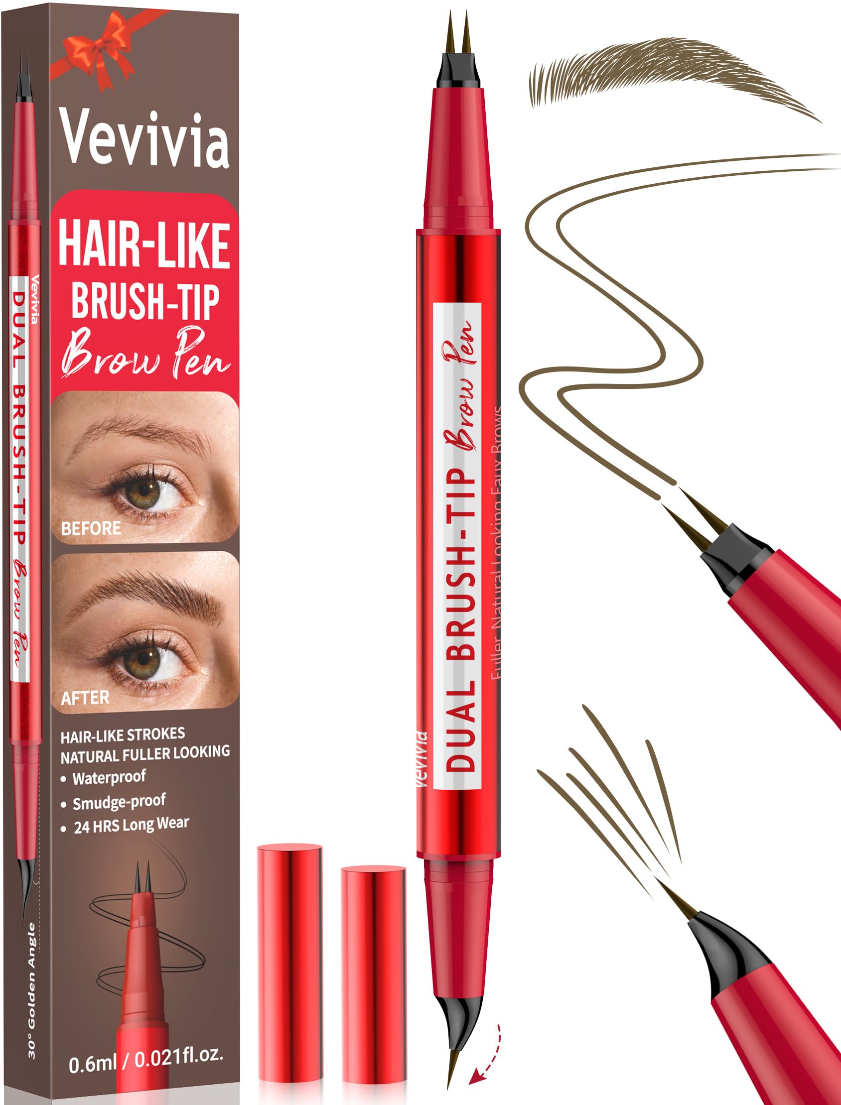 Vevivia Augenbrauenstift - Eyebrow Pen with Dual-Brush-Tip & Curved Tip for Natürliche Augenbrauen, Precise Hair-Like Strokes for All Brow Types, Last All-Day Brow Makeup