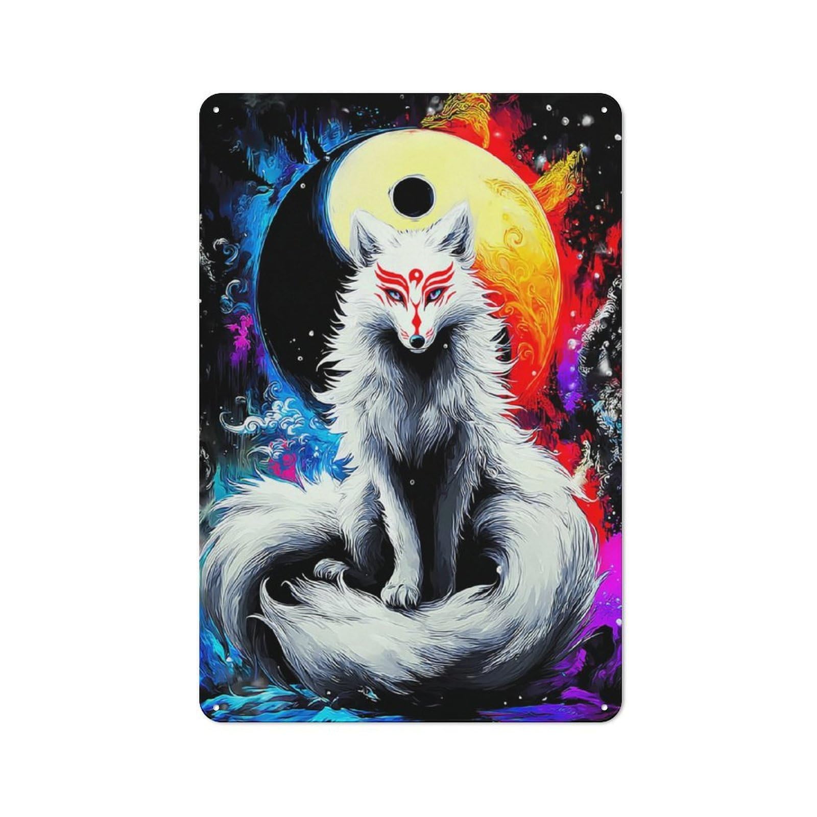 Country Metal Sign with Yin-Yang Fox Spirit Artwork -1 Design 30x20cm, Farmhouse Farmhouse Wall Decor for Kitchen, Cottage, Porch Or Garden Room