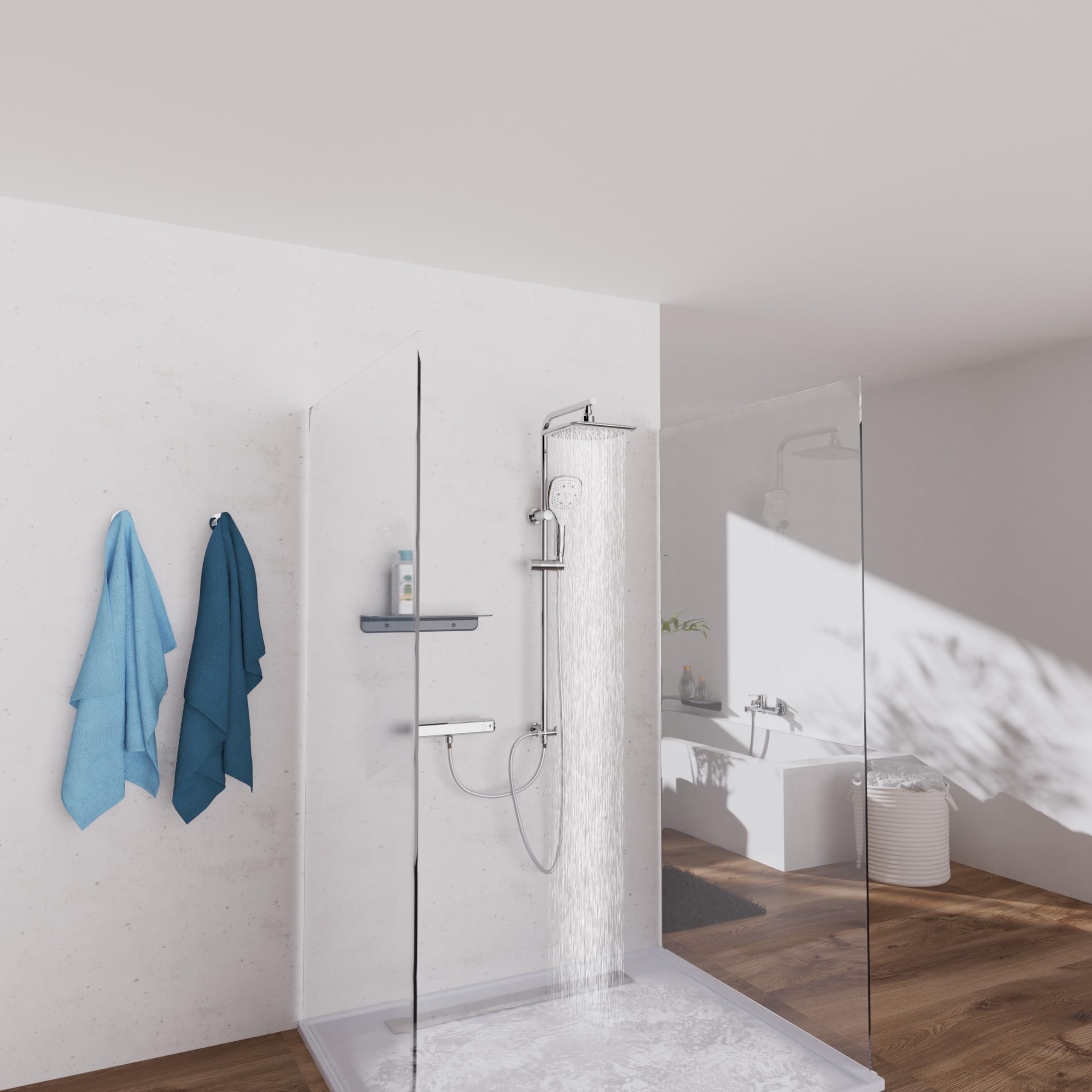 Schütte Duschset MADEIRA Duschsäule mit großer verstellbarer Regendusche, Handbrause mit 3 Strahlarten, Duschsystem ohne Armatur, Chrom