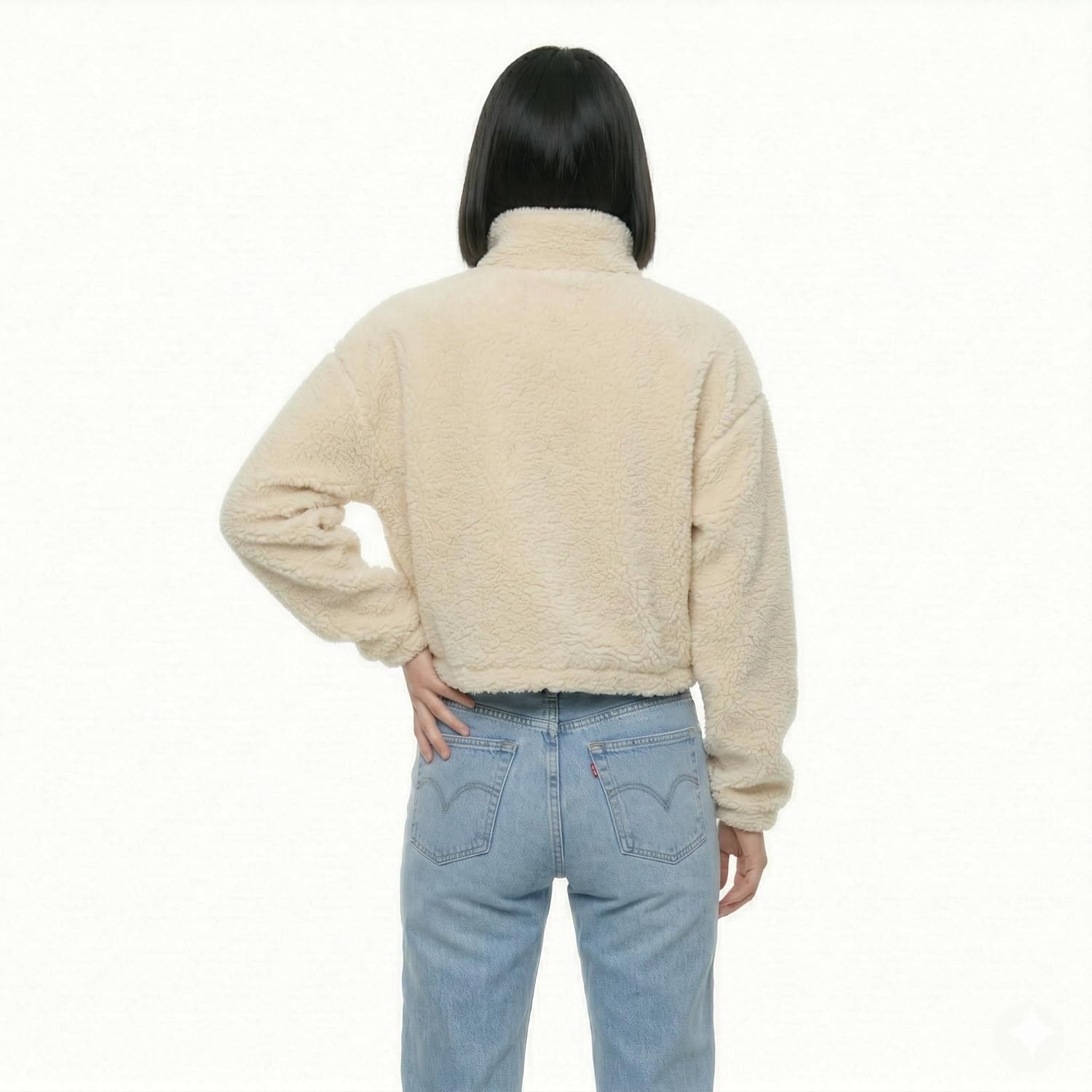 High Level HL Sherpa Fleece Crop Zip up Jacket Warm Soft Fluffy Cozy - Cream, Slate Blue, Navy or Gray