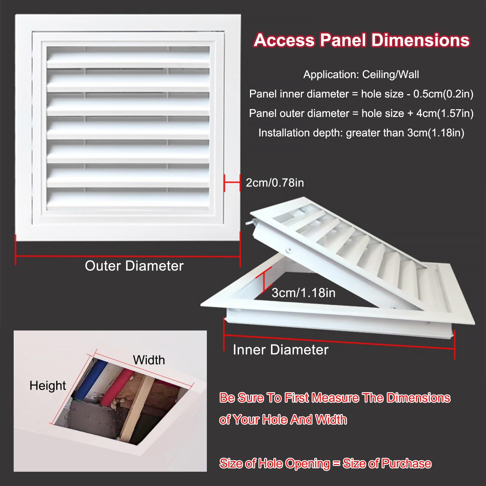 Rejilla, Puerta de Acceso con Rejilla, Tapa de Aluminio para Orificio de Pared para Retorno de Aire y Acceso de Mantenimiento, Interruptor Oculto, 40 x 60 cm (15,7 x 23,6 Pulgadas), diseño d