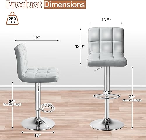 Miniatura 104 de Magshion Juego de 2 taburetes de bar, modernos taburetes de bar giratorios de piel sintética con respaldo, sillas de bar cuadradas ajustables sin