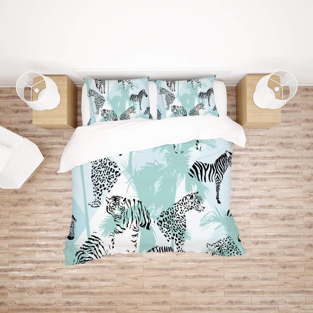 Housse de couette décorative tigre et zèbre king polyester confortable