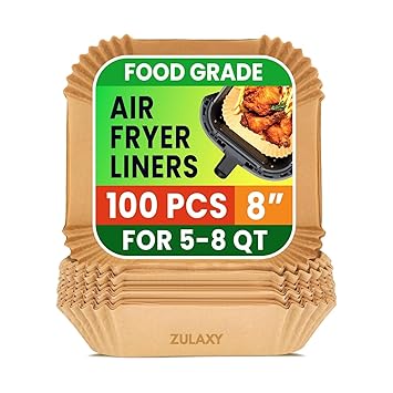 Zulaxy Air Fryer Paper Sheets 100 PCS | Disposable Non Stick Parchment Liners for Baking, Cooking, Roasting and Microwave Safe (Square Liner, 8 Inch)