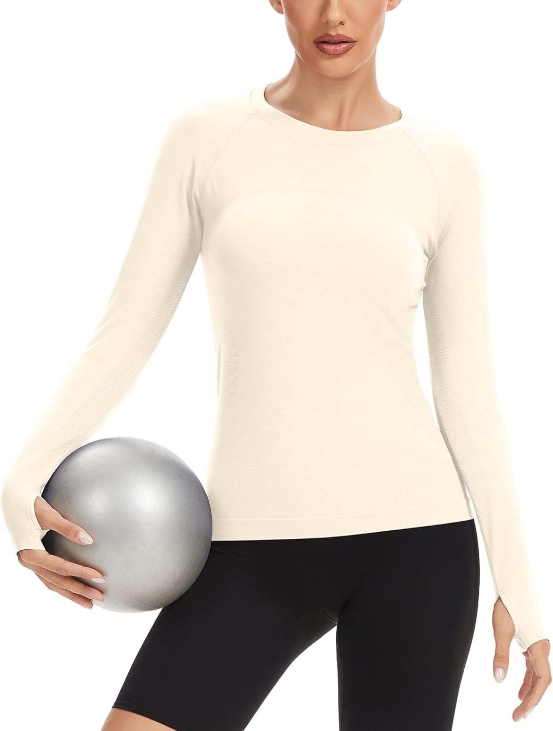 MathCat Workout Seamless Shirts for Women Long-Sleeved Yoga Running Breathable Thumb Holes Tops