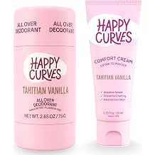 HAPPY CURVES Aluminum-Free Deodorant & Anti-Chafing Lotion to Powder Cream Bundle - All-Day Odor & Chafe Control for Women Tahitian Vanilla