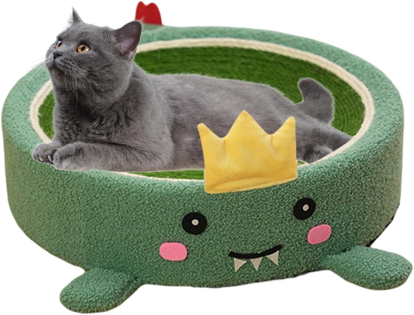 review Cartoon Round sisal cat Scratching Board, cat nest, Integrated Large cat Toy，wear-Resistant, Non-Shedding cat Bed (Dinosaur)
