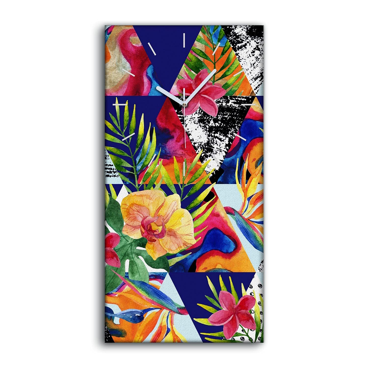 Horloge sur toile fleurs abstraites art moderne pour décoration murale
