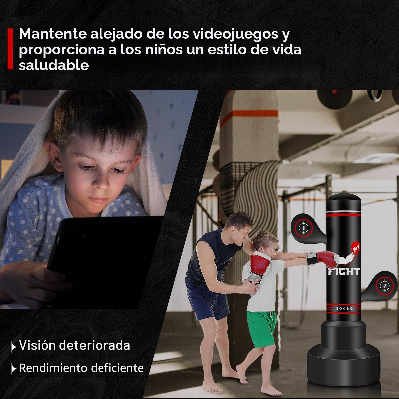 Saco de Boxeo de Pie 180cm con Guantes, Bomba, Cuerda y Pelota de Reflejos para Entrenamiento MMA Fitness