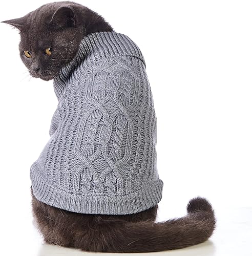 Suéter de cuello alto de punto, sin mangas, ropa cálida de invierno, para gatos o perros pequeños en temporada fría (gris, pequeño)