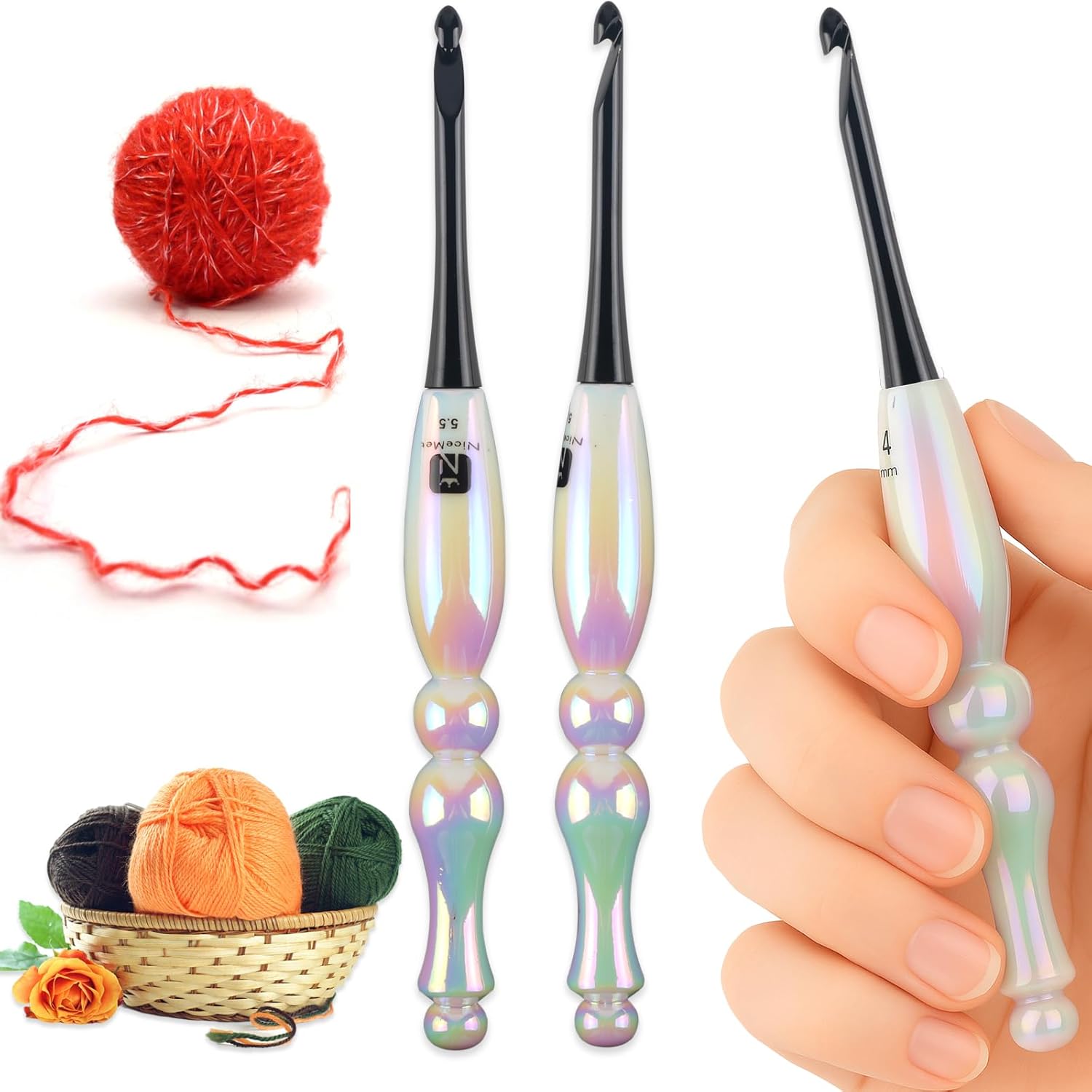 Svartur Crochet Hooks Set, 6 Sizes Ergonomic Crochet Hook Kit, Resin Handles, Smooth Yarn Crochet Needles for Beginners and Advanced Crocheters, Knitting & Crochet Supplies, White