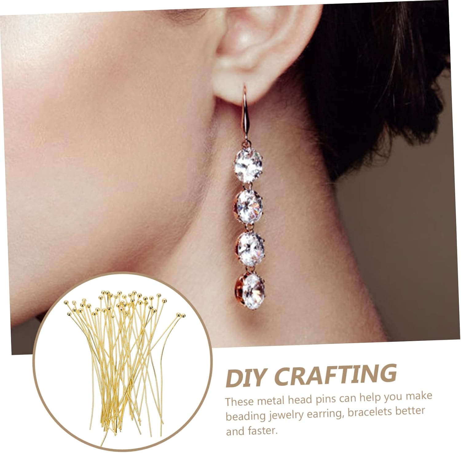 NUOBESTY 400pcs DIY Beading Head Pins Round Head Ball Pins Jewelry Making Accessories Earring Bracelet Beading Needles