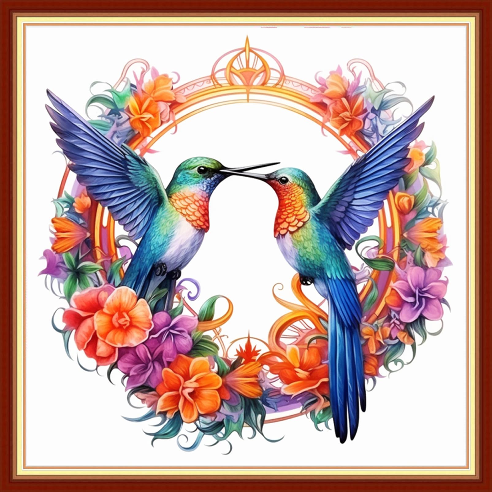DMCVIVR Stamped Cross Stitch Kits for Beginners Adults Needlepoint Kits for Beginners Embroidery Kits for Adults Crossstitch Kit for Beginners 11CT-Hummingbird Wreath 18x18 inch