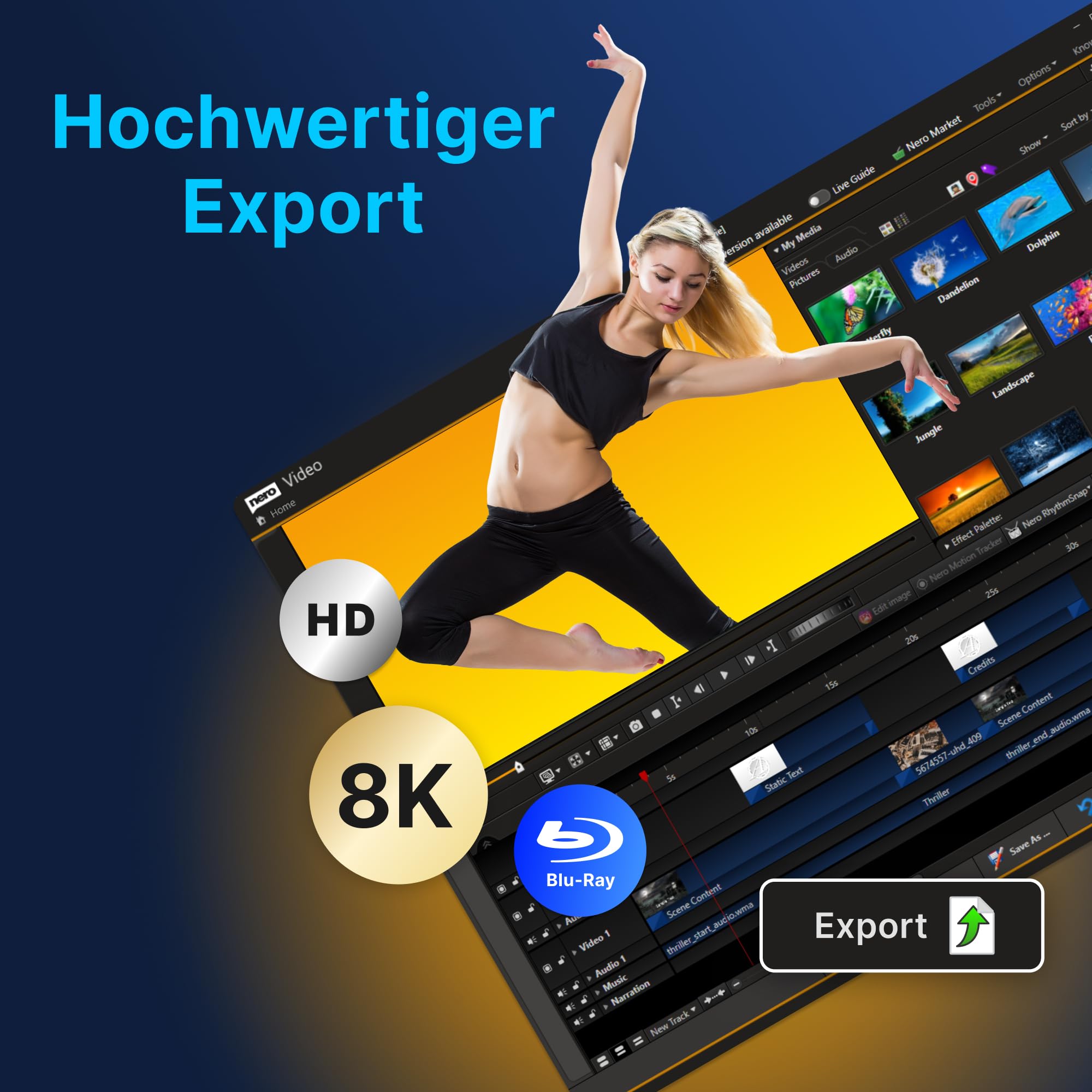 Nero Video 2026 | Videoschnitt-Software für Windows | Videos schneiden, bearbeiten & erstellen | 4K/8K, Motion Tracking, 1000+ Effekte, DVD & Blu-ray | Dauerlizenz für 1 PC