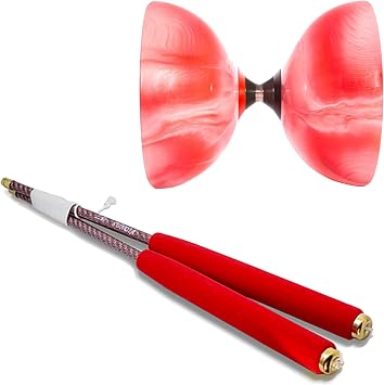 SUNDIA Combo l Shining Series Diabolo Marble/ Red + Carbon Diabolo Sticks Red - Professional Diabolo Set, High Performance for All Tricks - Beginners to Pros, Juggling Chinese Yoyo Set