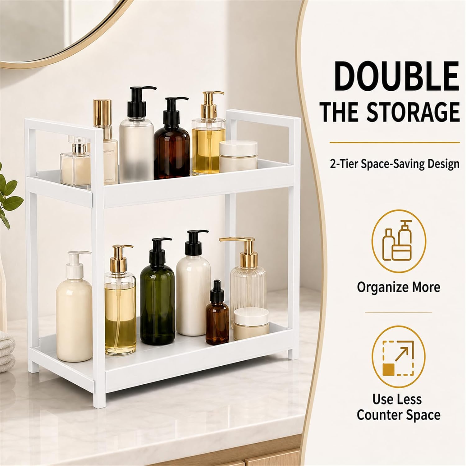 Bathroom Counter Organizer, 2 Tier White Counter Shelf image 4