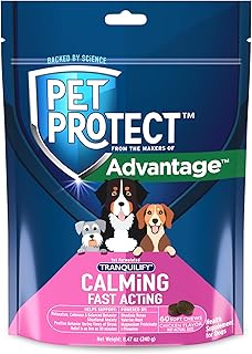Pet Protect Fast-Acting Calming Supplement for Dogs, Vet-Formulated Tranquilify, Chicken-Flavored Soft Chews (60 Count)