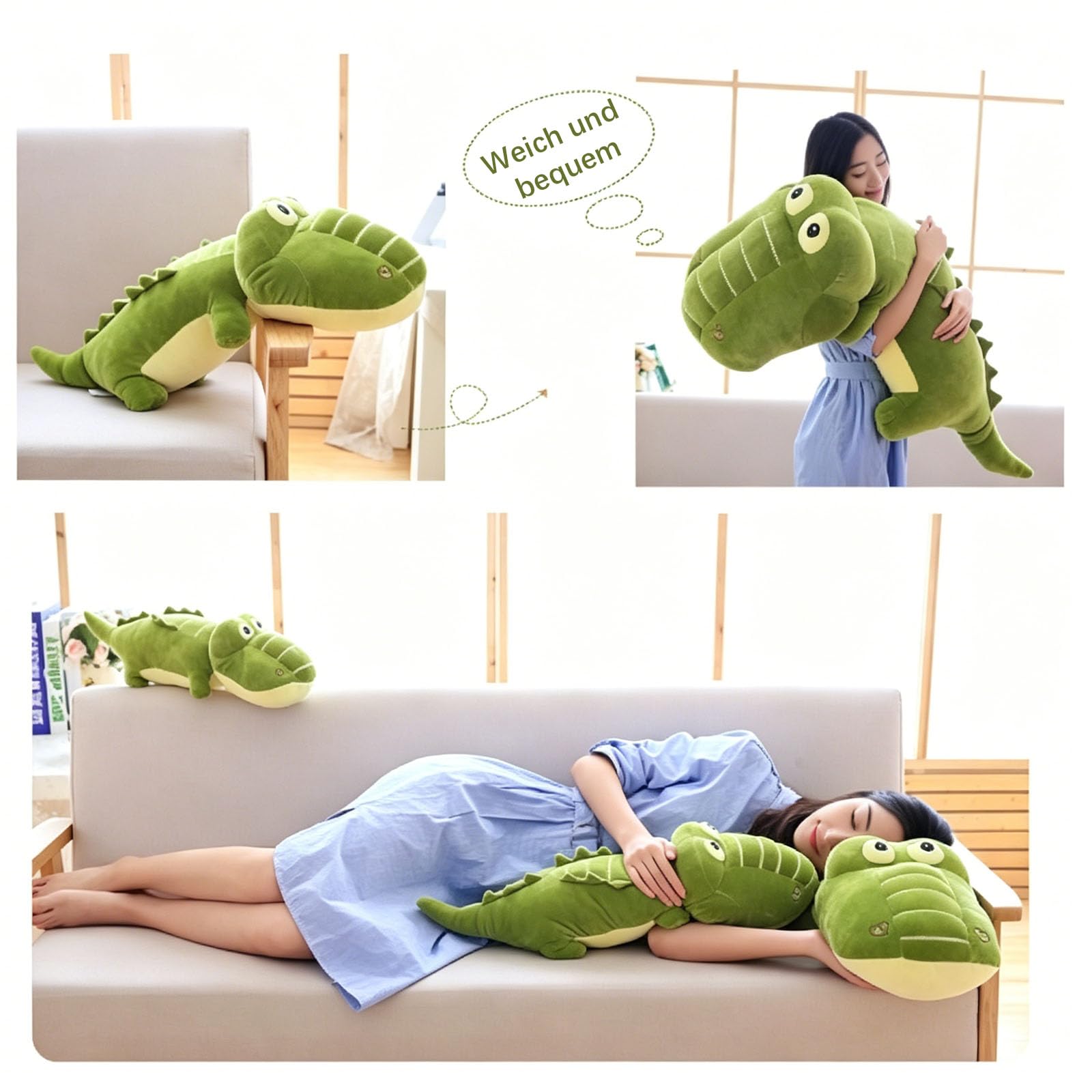 Riesen Krokodil Kuscheltier XXL, weich groß Aligator Stofftier Plüschtier, Weiches Krokodil-Plüschkissen, Plüsch Krokodil Spielzeug Kissen, Krokodilkissen Geschenk für Mädchen Jungen (130cm)