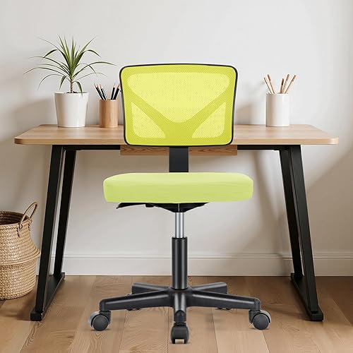Sweetcrispy Office Computer Desk Chair, Ergonomic Low-Back Mesh Rolling Work Swivel Chairs with Wheels, Armless Comfortable Seat Lumbar Support for Home, Bedroom, Study, Student, Adults, Light Green