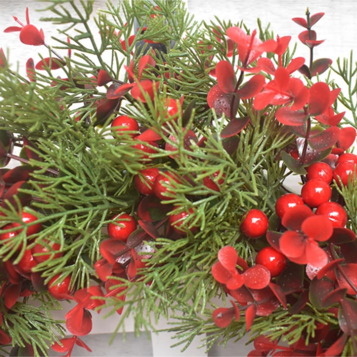 Corona Navidad Guirnalda De Decoración Navideña Estilo Americano, Simulación Fruta Roja, Colgante For Puerta Artificial Decoración(45cm)