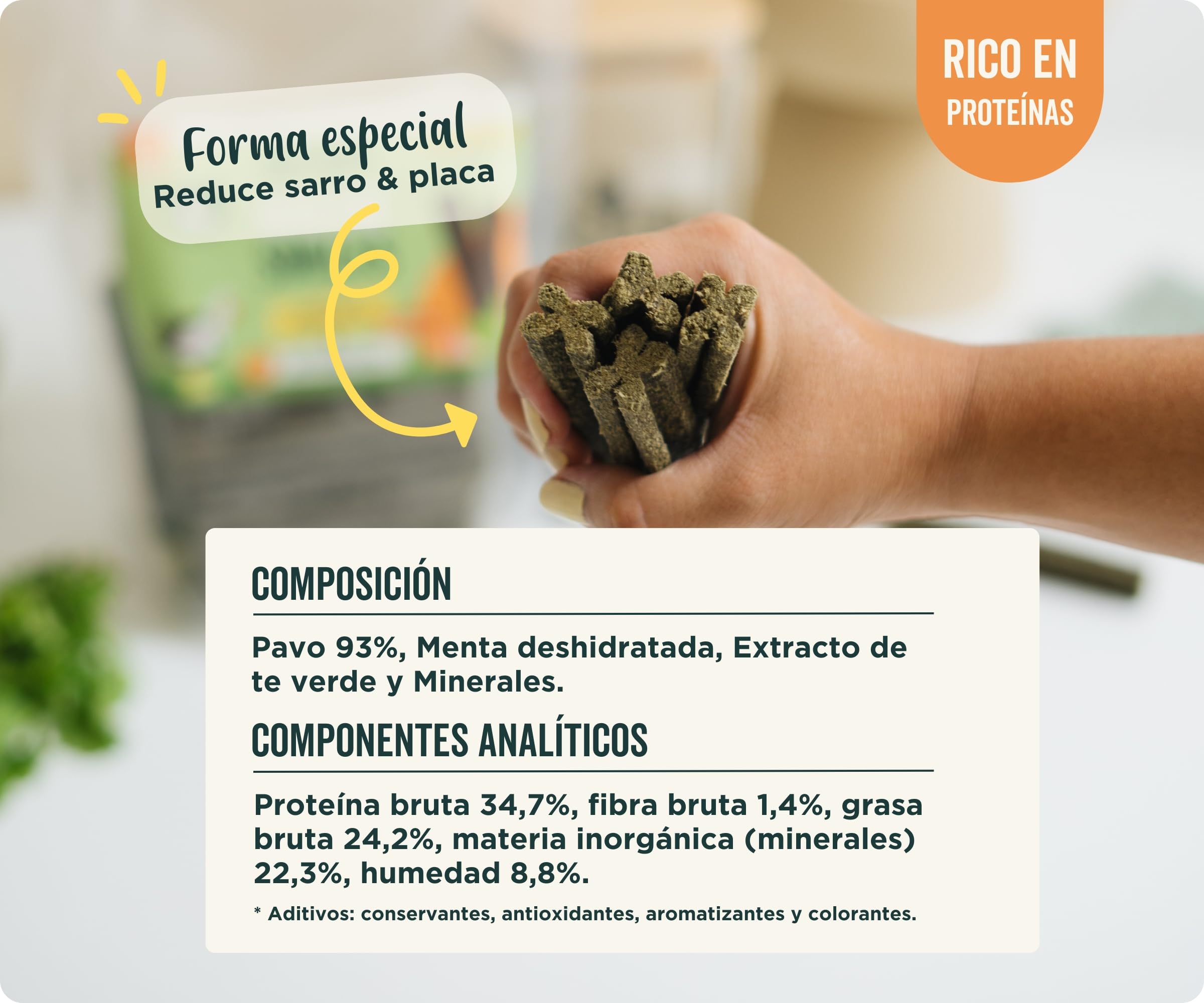 Wolf Belly - Stick Dental Perro Natural (28 uds) 93% Pavo y Menta sin Cereales | Higiene Dental & Aliento Fresco | Textura Resistente | Delicioso Sabor Carne | Rico en Proteínas - Producido en Europa