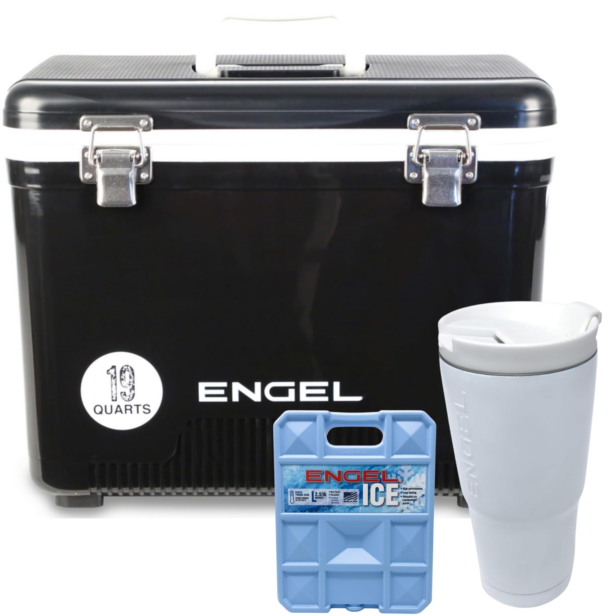 Engel UC19 19qt Leak-Proof, Air Tight, Drybox Cooler with 22 oz. Insulated Tumbler and 32°F Cooler Packs for Boating, Camping, Fishing, Hiking & Food Storage