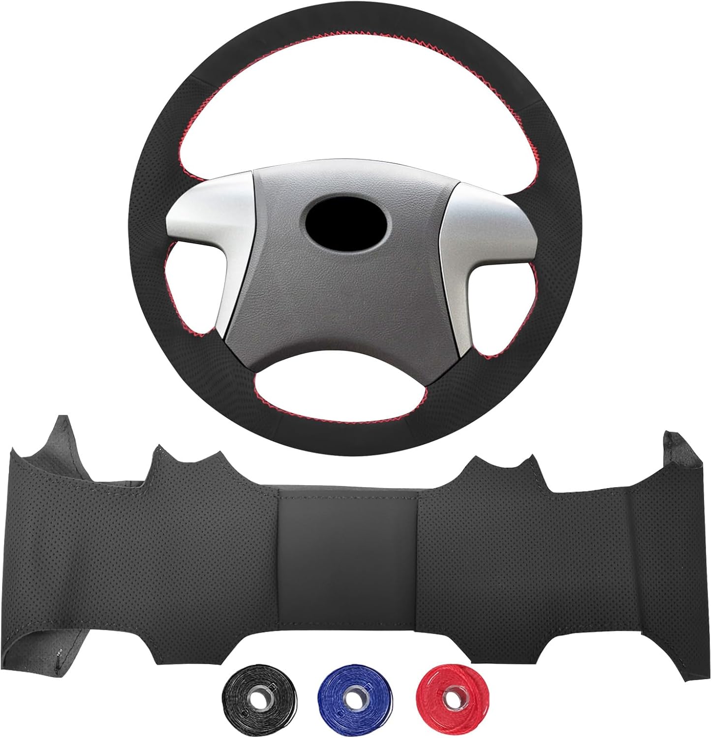 Microfiber Leather Hand Sewn Steering Wheel Cover Compatible with Toyota Camry 2010 Camry XLE 2017 Highlander 2008-2011 Hilux 2012 Hilux Invincible 2014 DIY Steering Wheel Protector On Wrap