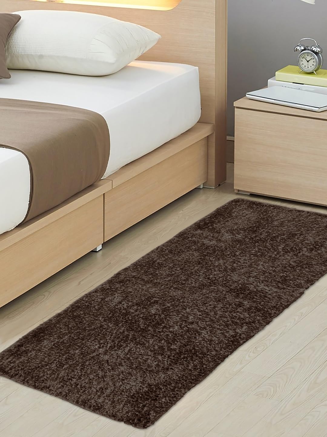 FABINALIV Brown Solid Cotton Blend Large Size Bedside Runner (140X60 cm) (FLFR-1020-Brown)-image-11