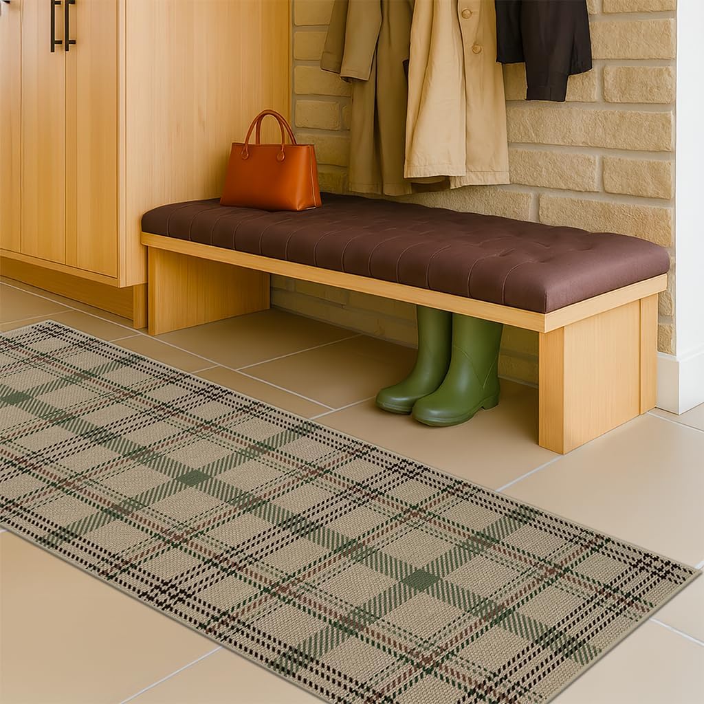 2x6 Kitchen Runner Rug Non Slip Washable – Plaid Hallway Runner Rug for Indoor, Long Floor Mat for Kitchen Sink, Laundry Room, Entryway, Low Profile Easy Clean Carpet