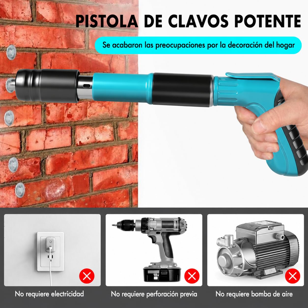 Pistola de Clavos Manual Clavadora Hormigon, 5 Velocidades Nail Gun, Pistolas de Uñas Portátil para Paredes de Cemento, Madera, Techo, Casa (Clavos No Incluidos)