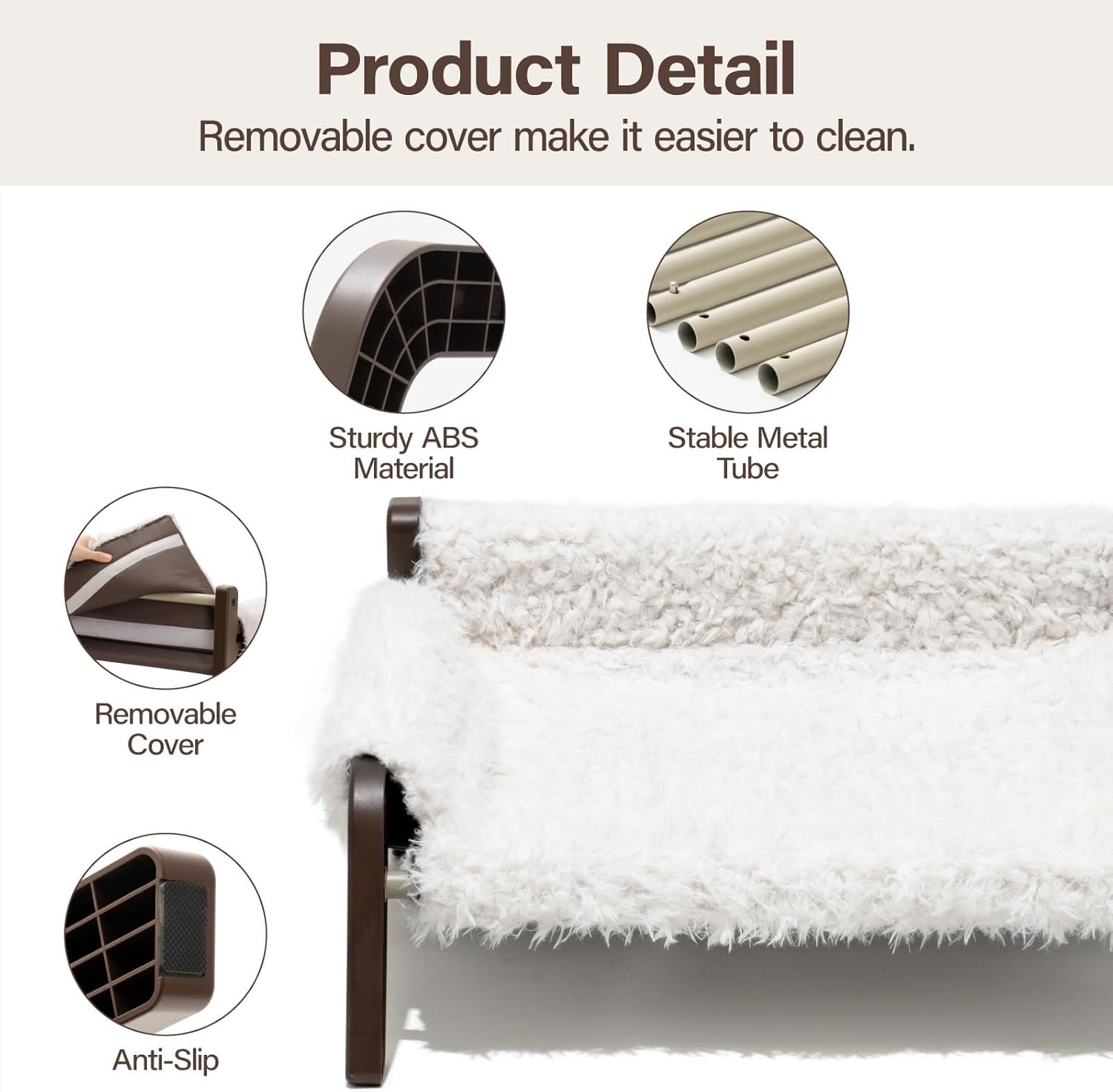 review MEWOOFUN Dog Bed for Small Dog Cat Beds for Indoor Cats Elevated Dog Bed Raised Dog Cots Beds with Non-Slip Bottom Cat Beds Pet Bed Up to 44 Lbs(Plush Beige)