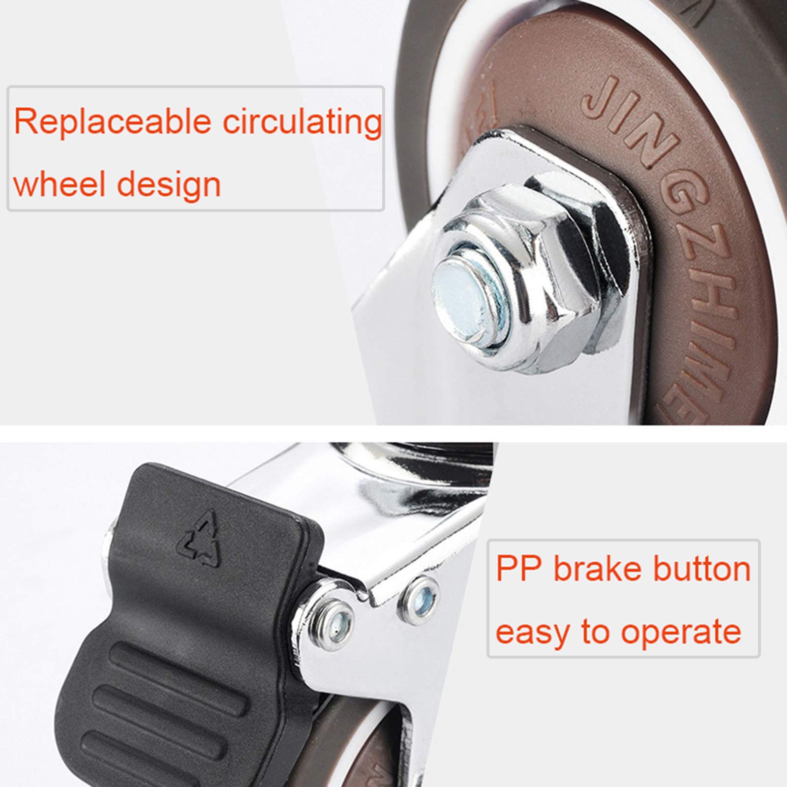 Heavy Duty Möbelrollen， 4 Möbelrollen, Lenkrollen mit Bremsen, Schwerlastrollen mit Paletten, Ultra-leises Möbelfußrad(Brake,1.5in)