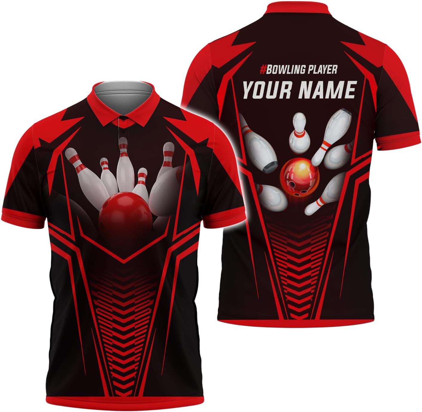 3D Printed Customized Bowling Player Polo Shirt Pins and Ball Casual Apparel Gift for Bowlers Men Women