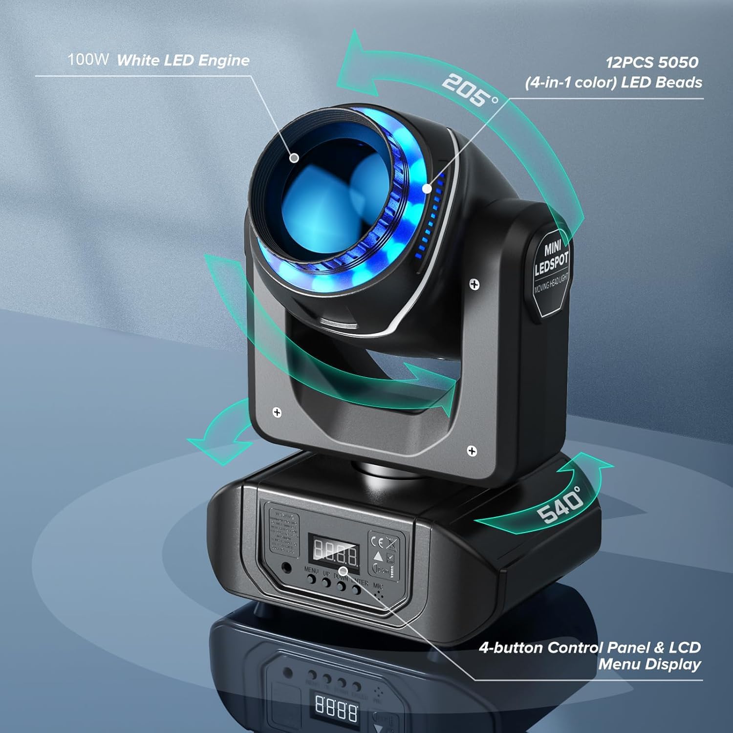Teste Mobili LED 100W con Telecomando Beam Moving Head 10 Gobos 8colori 18 prismi Luci da Discoteca per Disco Club Bar Illuminazione