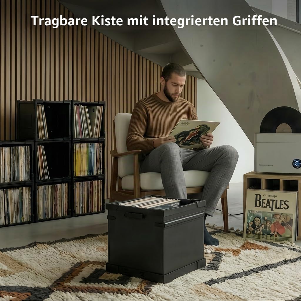 HumminGuru FlexiCube Schallplatten-Aufbewahrungsbox – Stapelbarer Organizer für 12-Zoll-Schallplatten, Platz für 70 LPs | Modulares Vinyl-Regal und Zusammenklappbare Aufbewahrungskiste (1 Würfel)