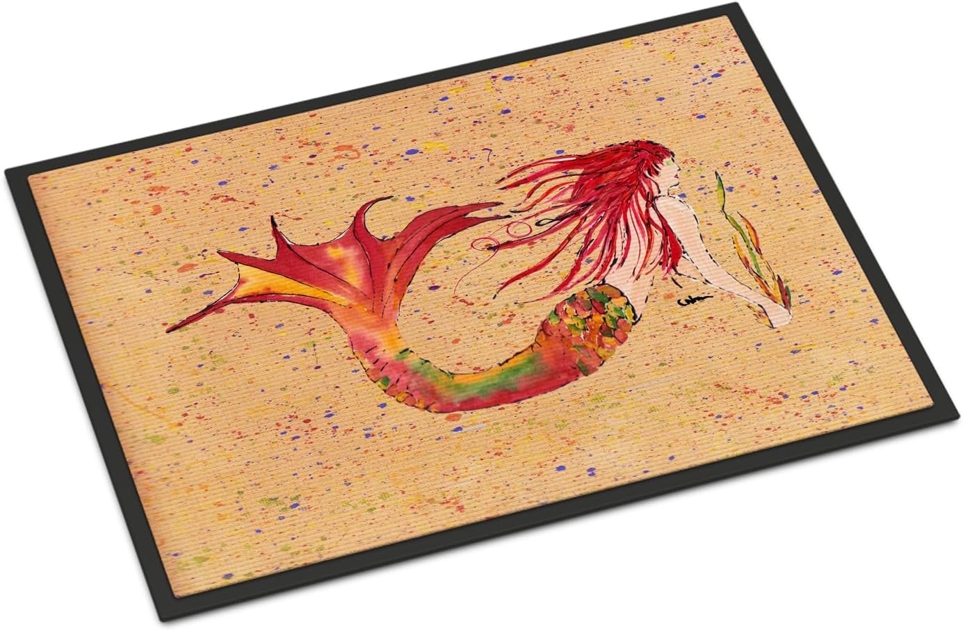 Caroline's Treasures 8339-MAT Red Headed Ginger Mermaid Doormat 18x27 Front Door Mat Indoor Outdoor Rugs for Entryway, Non Slip Washable Low Pile, 18H X 27W