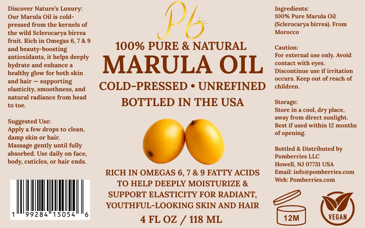 Marula Oil | 100% Pure, Cold-Pressed & Unrefined | Marula Oil for Face, Skin & Hair – Rich in Omegas 6, 7 & 9 – Helps Improve the Look of Fine Lines & Wrinkles | 4 fl oz Glass Bottle - Image 9