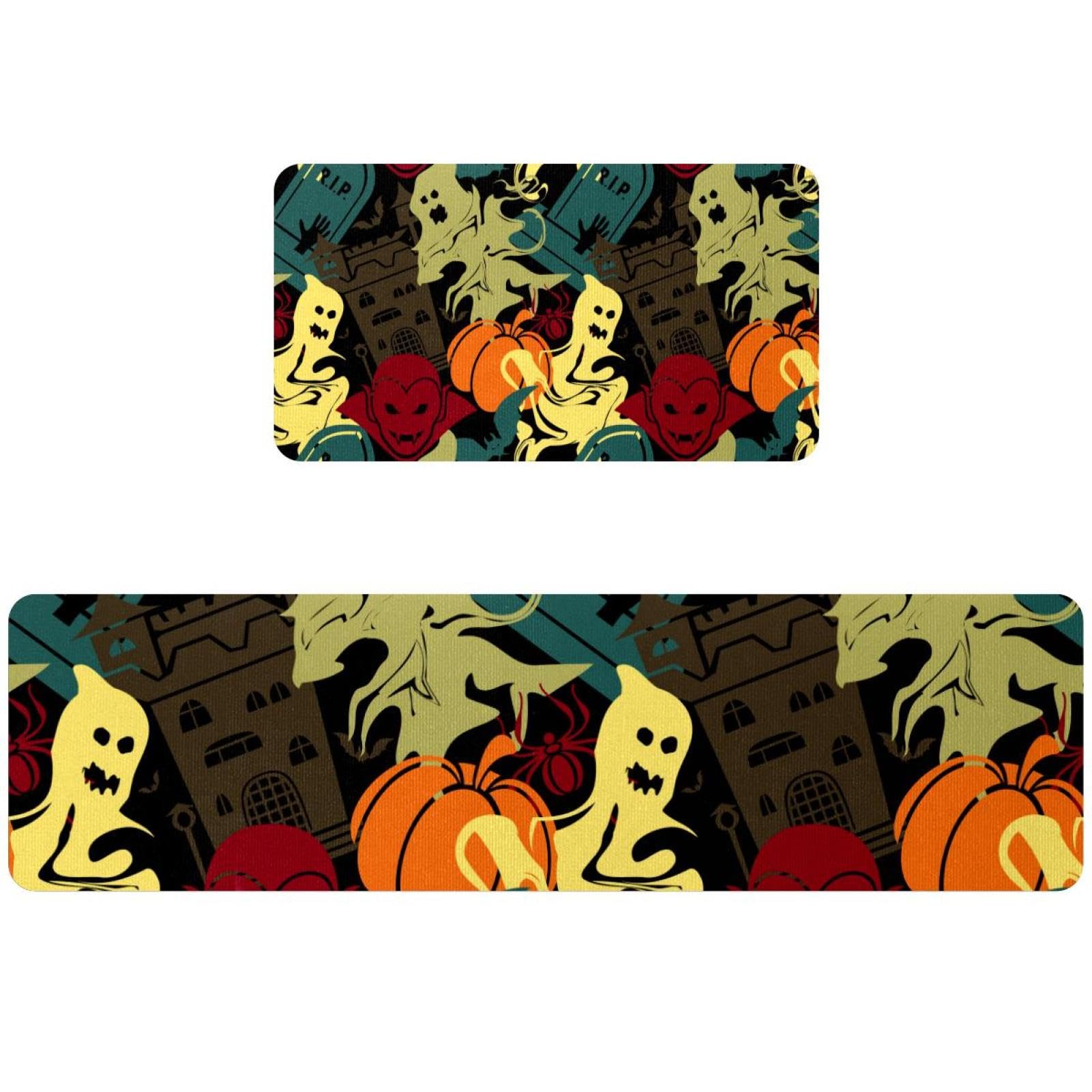 Tapete de cocina lavable para Halloween y alfombra antideslizante de 2 piezas
