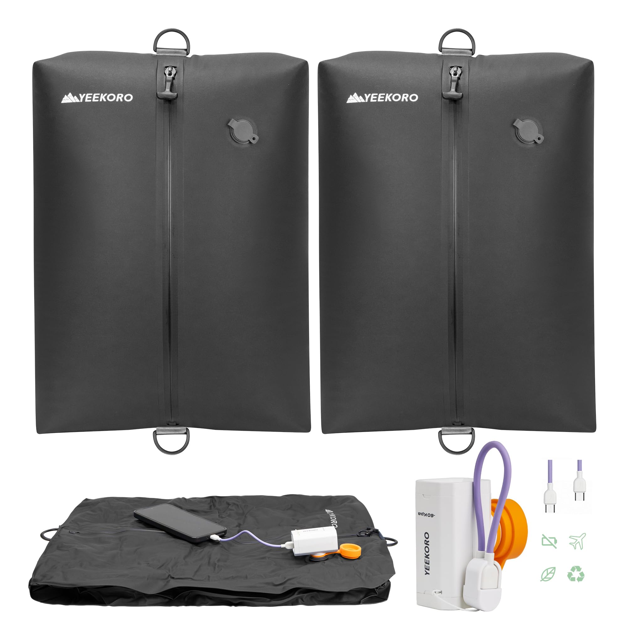 Vakuumbeutel für Reisen, professionelle IPX8 wasserdichte Vakuumbeutel, wiederverwendbare Vakuum-Kompressionsbeutel für Reisegepäck Koffer, langlebige platzsparende Tasche - 2 Stück, Schwarz