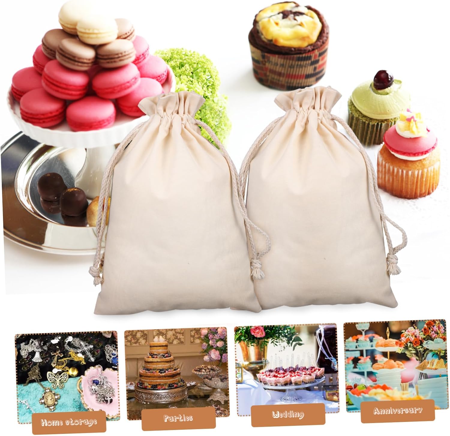 KOMBIUDA 10pcs Large Cotton Drawstring Bags Muslin Storage Bags Reusable Tote Jewelry Pouches for Mother Day Birthday