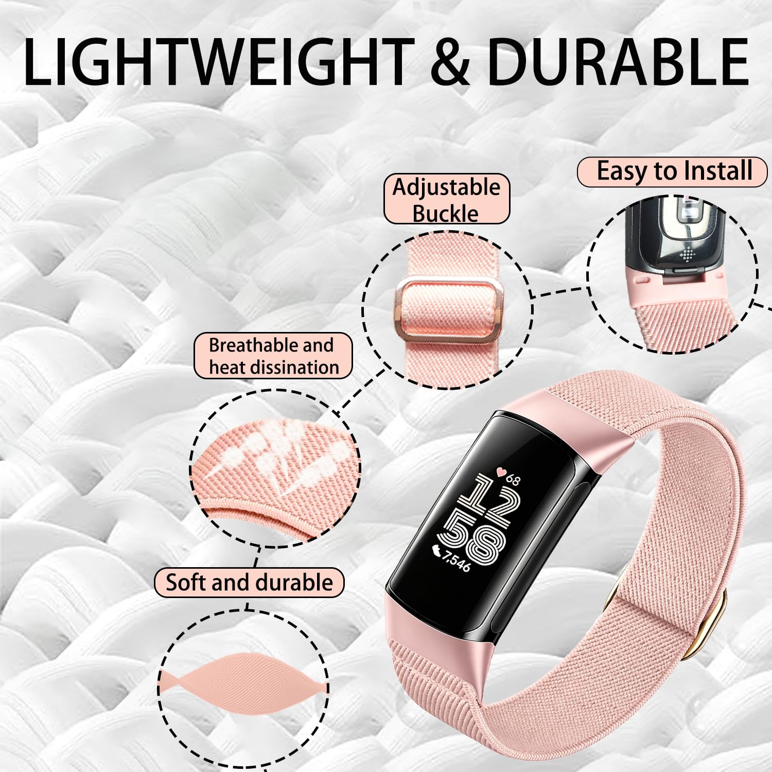 Elastyczne Nylonowe Pasek Dotyczy Fitbit Charge 6 Miękki nylonowy Sportowe Pasek,kompatybilny Fitbit Charge 5 Unisex